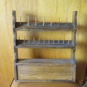 Vintage Wood Sewing Display Shelf For Spools & Bobbins.  Has Drawer
